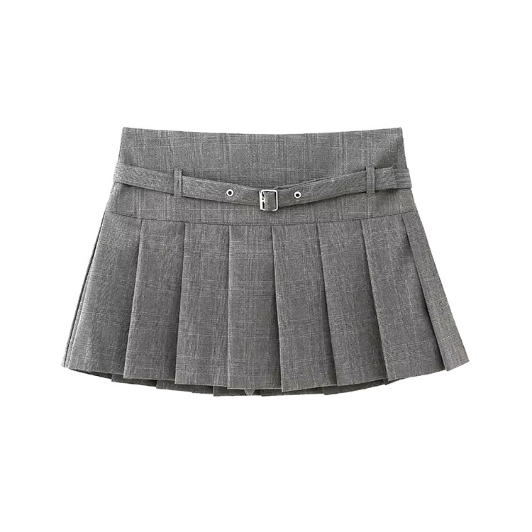 TRAF-Pleated Shorts, With Belt,Side Zipper, Mid Waist.