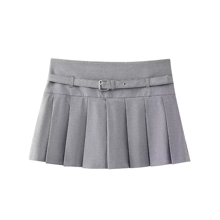 TRAF-Pleated Shorts, With Belt,Side Zipper, Mid Waist.