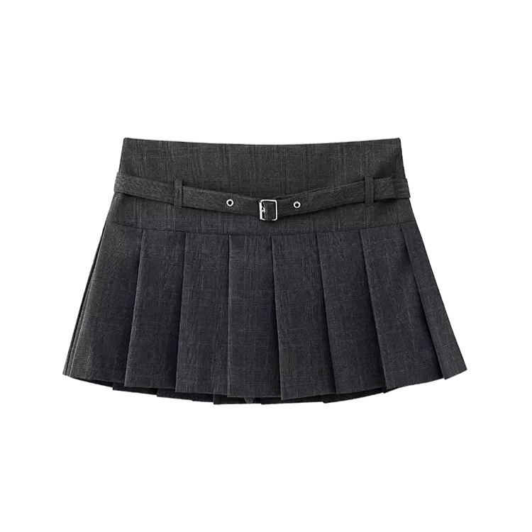 TRAF-Pleated Shorts, With Belt,Side Zipper, Mid Waist.