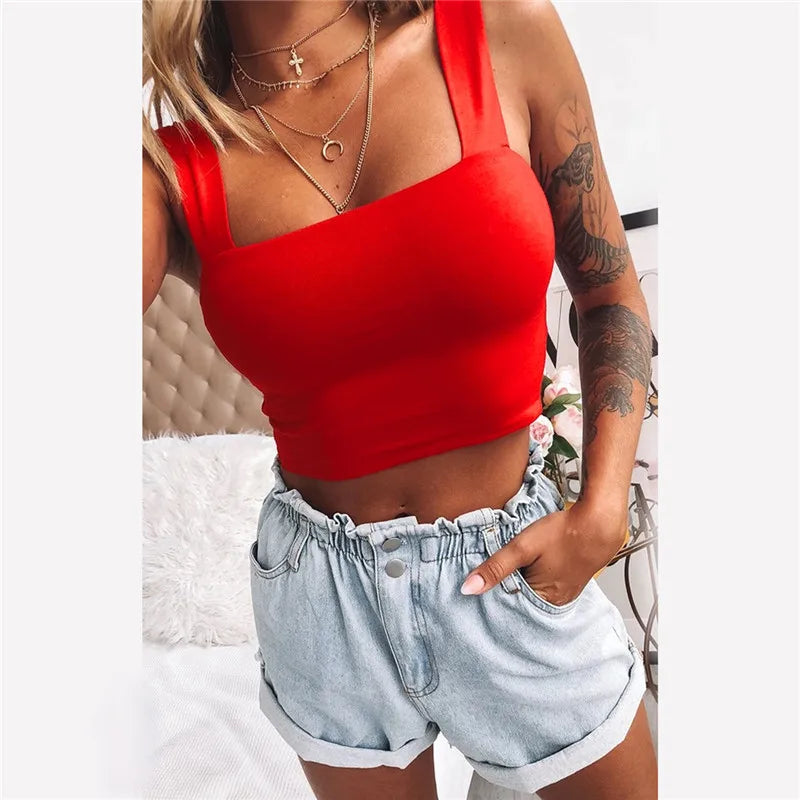 Square Neck Sleeveless Summer Crop Top.