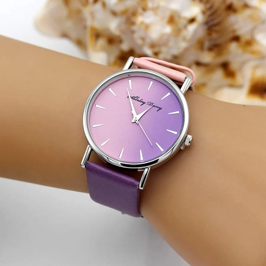 New Ladies Casual Gradient Ramp Clock 2 Color Watchstrap Luxury Women Watches.