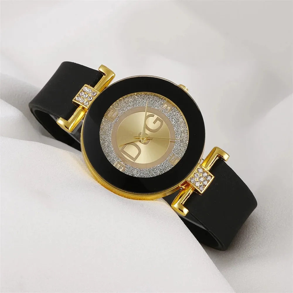 Simple Black White Quartz Watche Women Minimalist Design Silicone Strap Wristwatch Big Dial Watch.