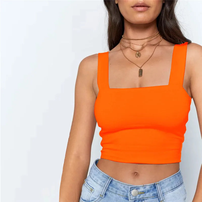 Square Neck Sleeveless Summer Crop Top.