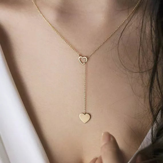 Popular Personality New Peach Heart Love Pendant Y-shaped Necklace.