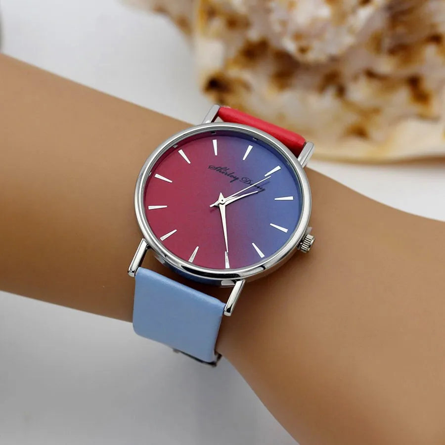 New Ladies Casual Gradient Ramp Clock 2 Color Watchstrap Luxury Women Watches.