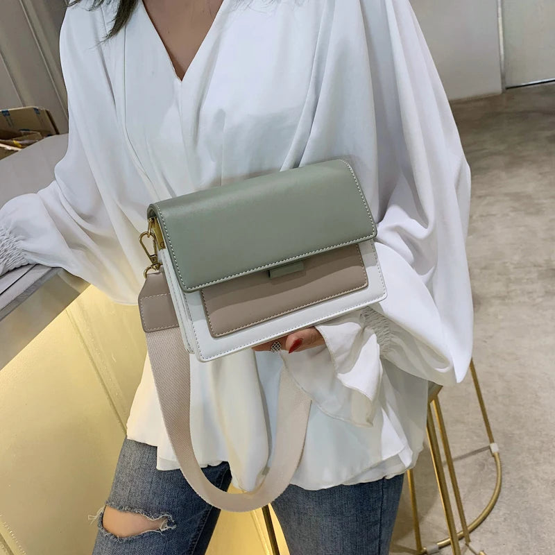 Contrast color Leather Crossbody Bags For Women Travel Handbag.