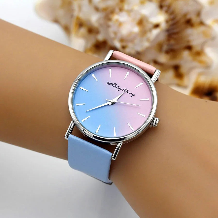 New Ladies Casual Gradient Ramp Clock 2 Color Watchstrap Luxury Women Watches.