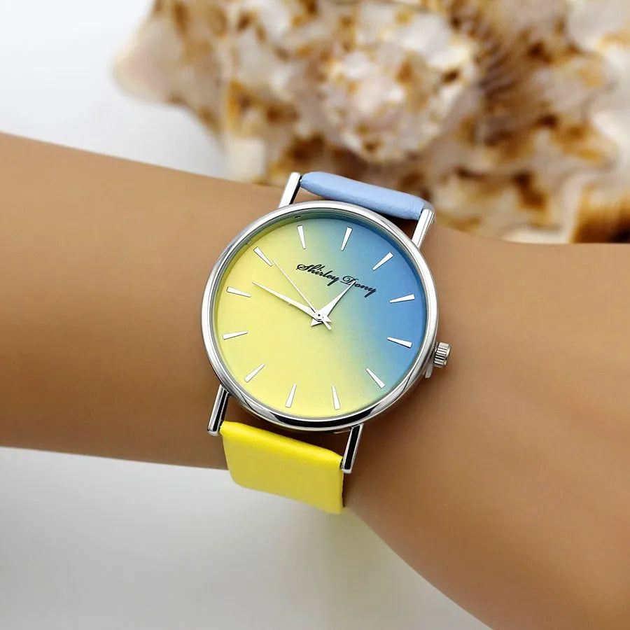 New Ladies Casual Gradient Ramp Clock 2 Color Watchstrap Luxury Women Watches.