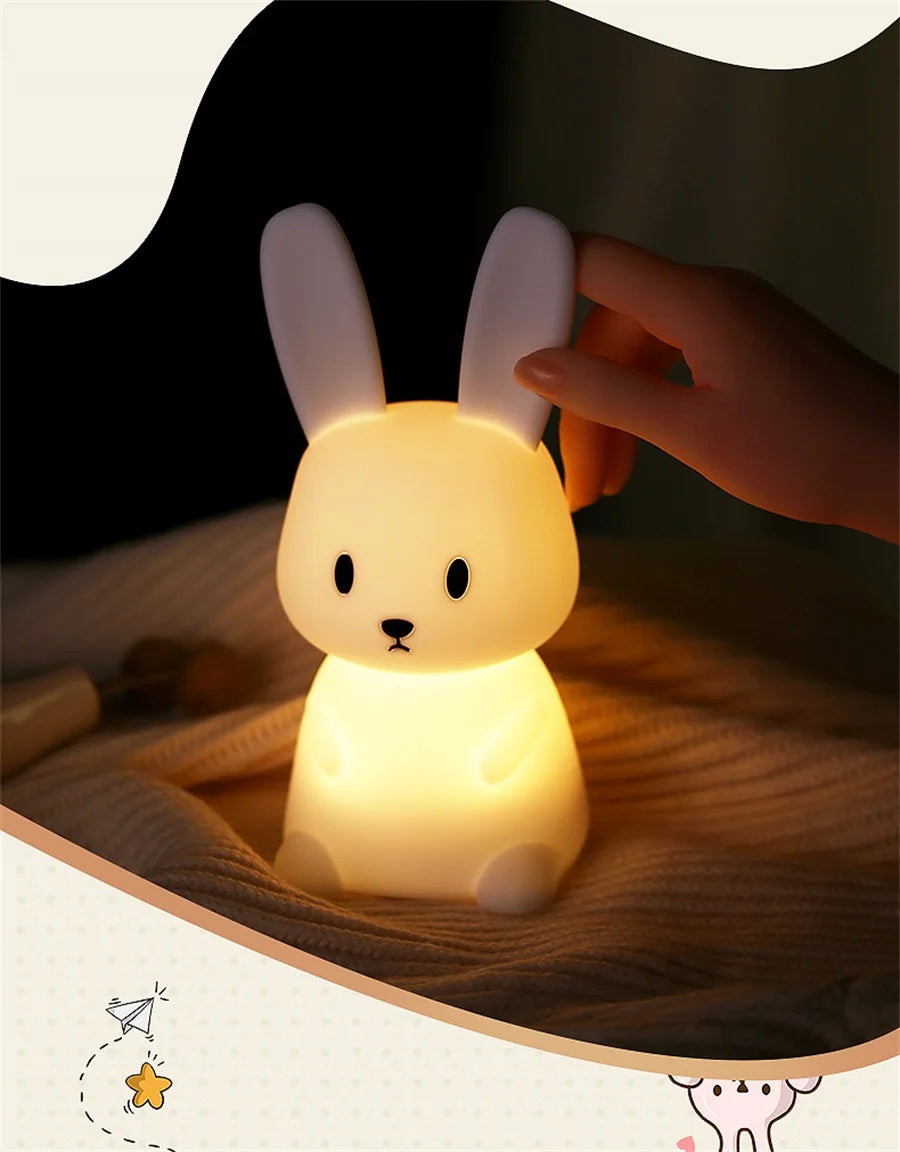 Dimmable Rabbit LED Night Light Silicone Cartoon Lamp