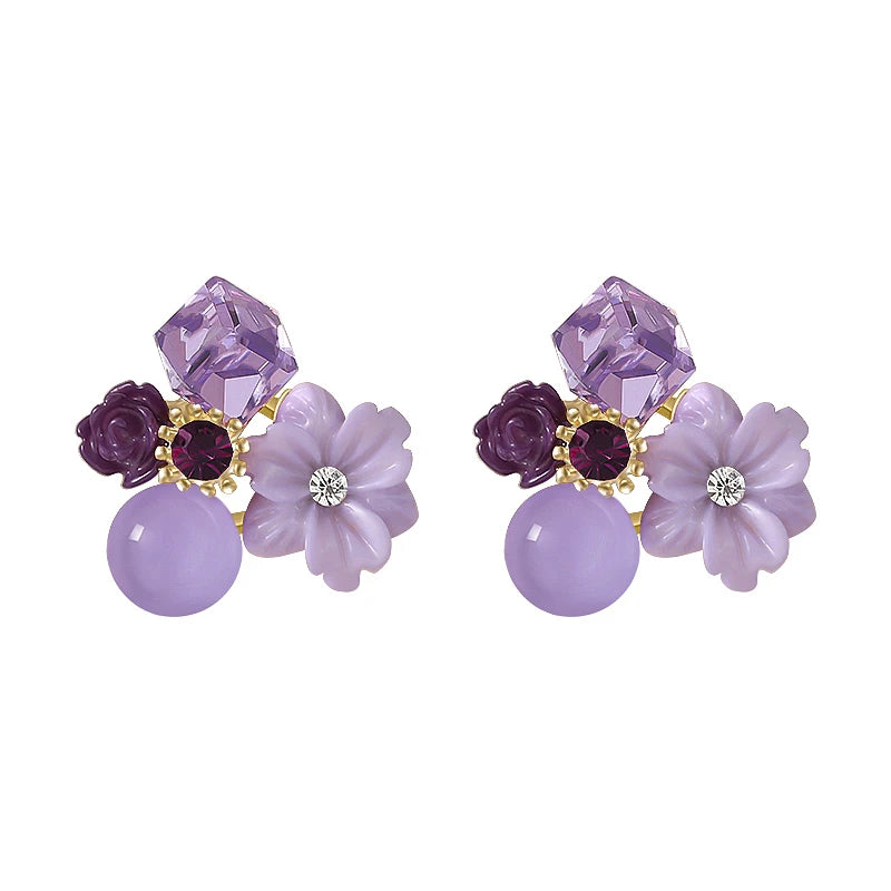 Purple Crystal Flower Earrings.