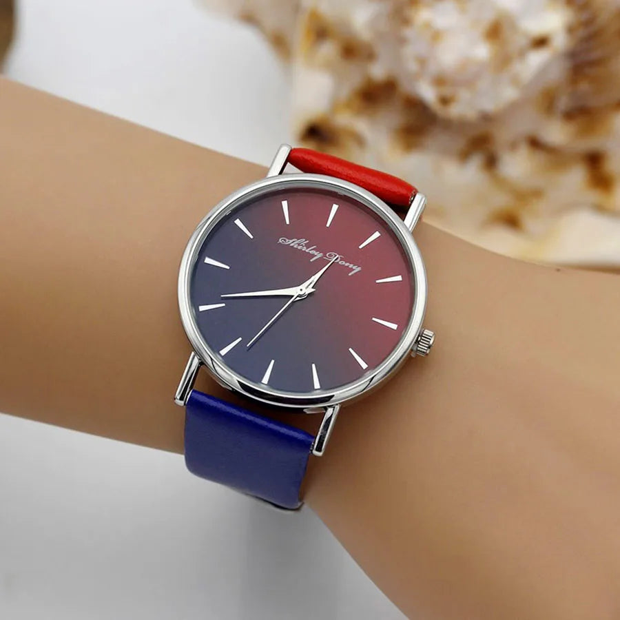 New Ladies Casual Gradient Ramp Clock 2 Color Watchstrap Luxury Women Watches.