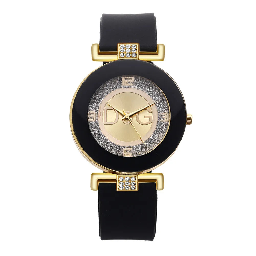 Simple Black White Quartz Watche Women Minimalist Design Silicone Strap Wristwatch Big Dial Watch.