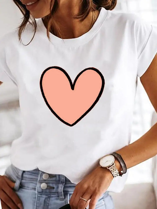 Ladies Fashion Female Graphic Women Love Heart T-shirts.