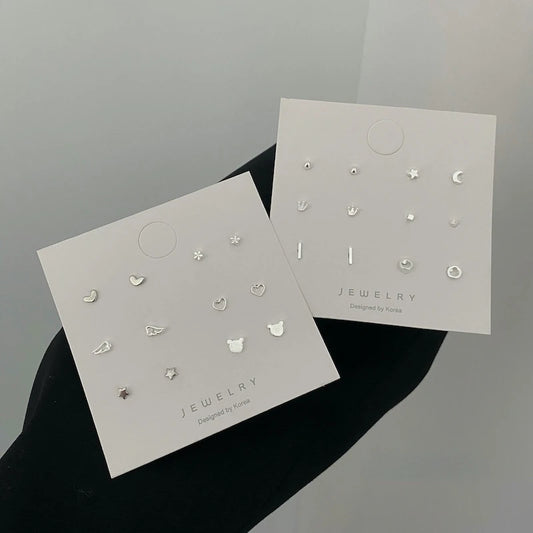 Fashion Silver Plated Simple Hollow Mini Wing Heart Star Earrings Set