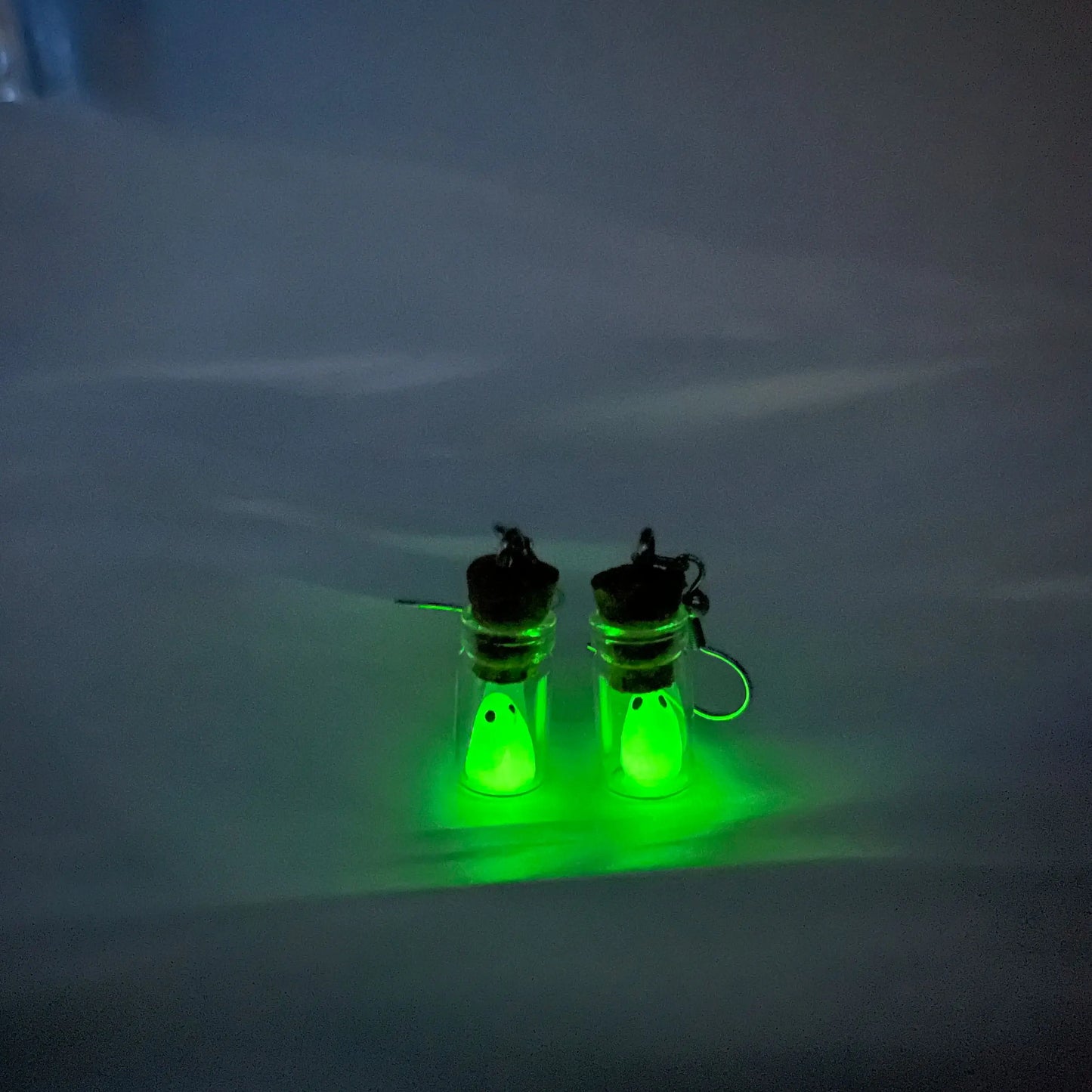 Ghost in Bottle Earrings Glow in the Dark.