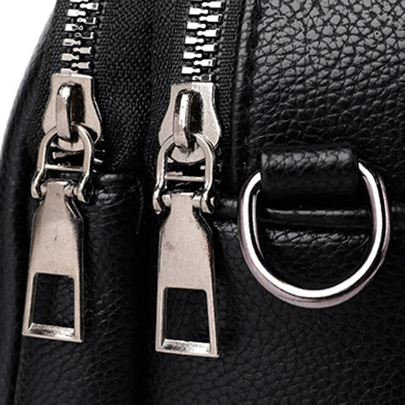 Solid Color Fashionable Rivet Zipper Bag Simple Soft Leather.