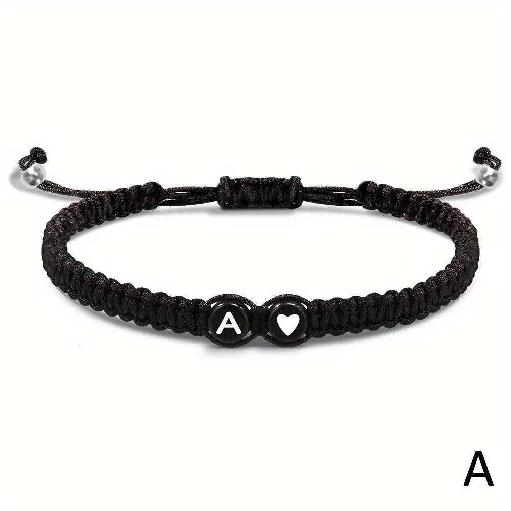 Handmade A-Z 26 Letter Heart Bracelet Woven Baided Rope Women Men Initials Name Adjustable Bangle Couples