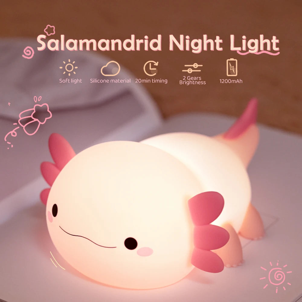 Cute Axolotl Silicone Night Light for Bedroom