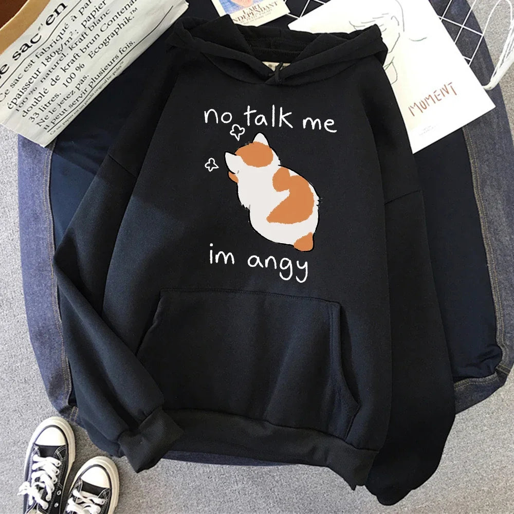 No Talk Me Cute Angry Cat Print Women’s Oversize Hoodie