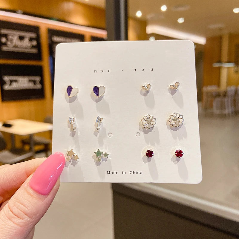 S925 Silver Needle Earrings Set for Women Girls Cute Exquisite Mini Earrings