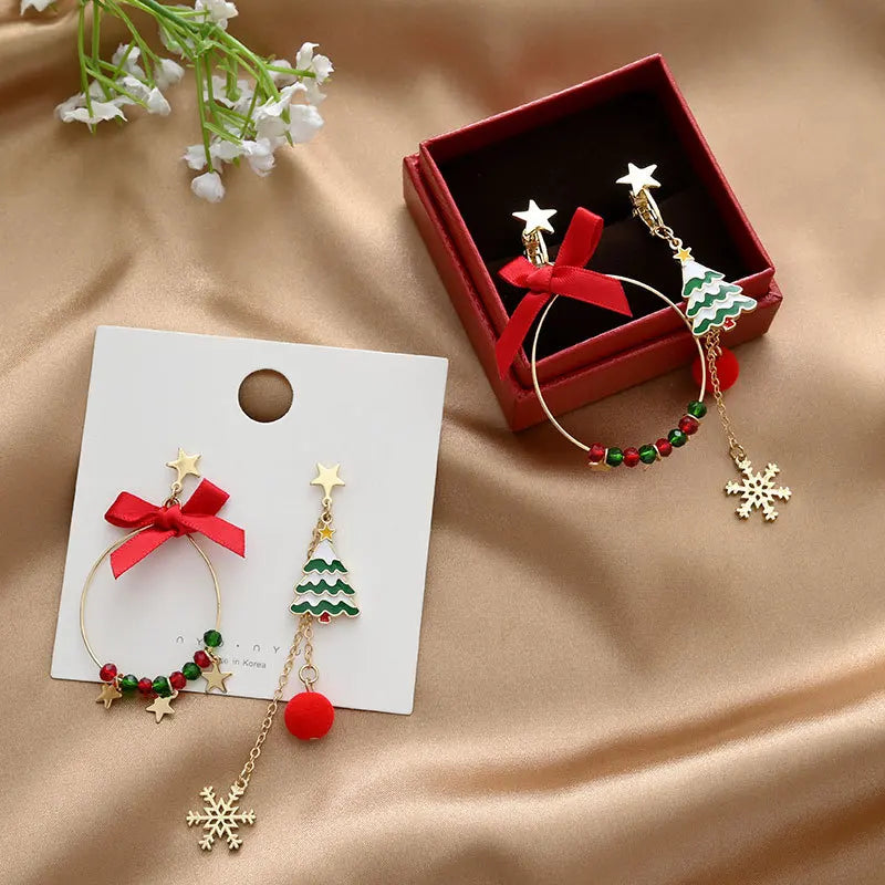 New Christmas Earring Delicate Crystal Bowknot.