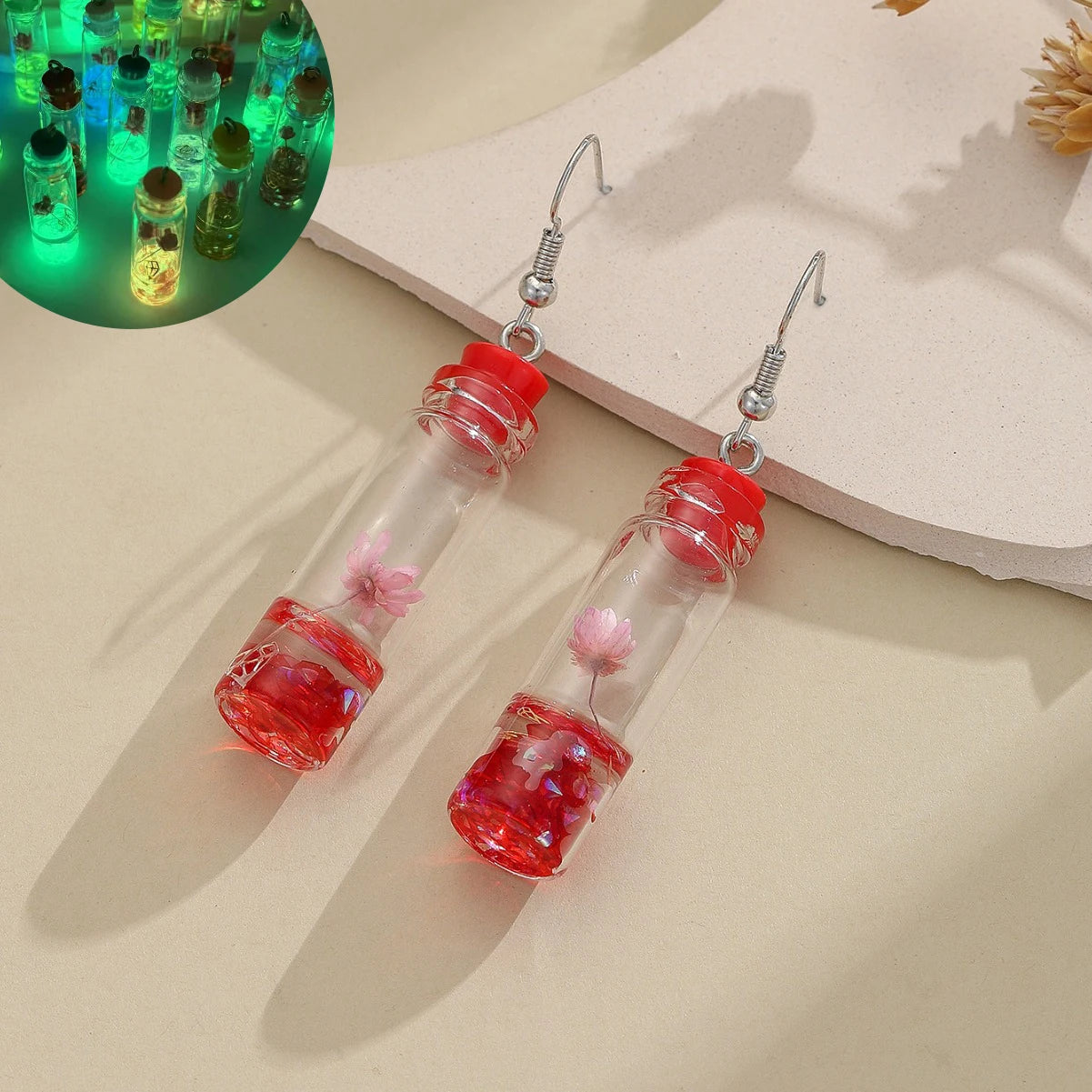 Ghost in Bottle Earrings Glow in the Dark.