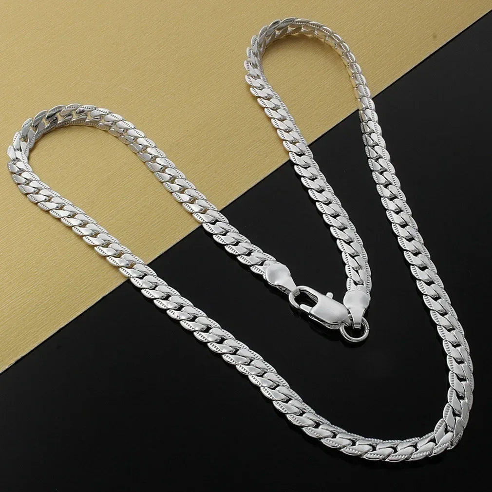 Nice 925 Sterling Silver 6MM Full Sideways Chain Necklace.