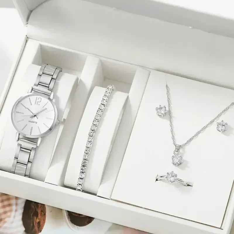 Ladies Simple Digital Alloy with Quartz Watch Bracelet 2pcs Set.