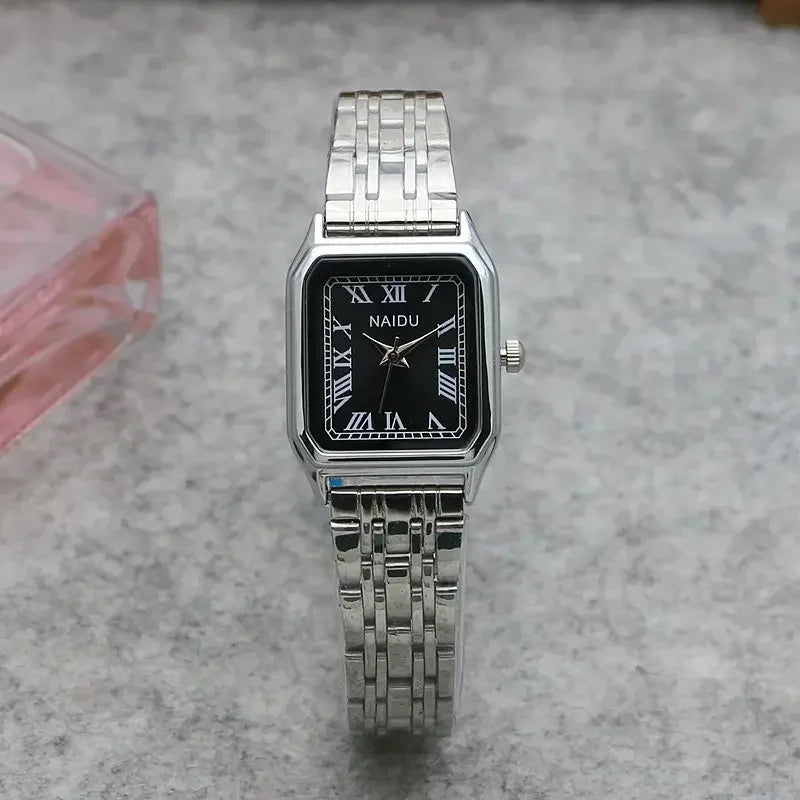 New Brand Steel Band Square Quartz Retro Minimalist Temperament Small Dial Watch.