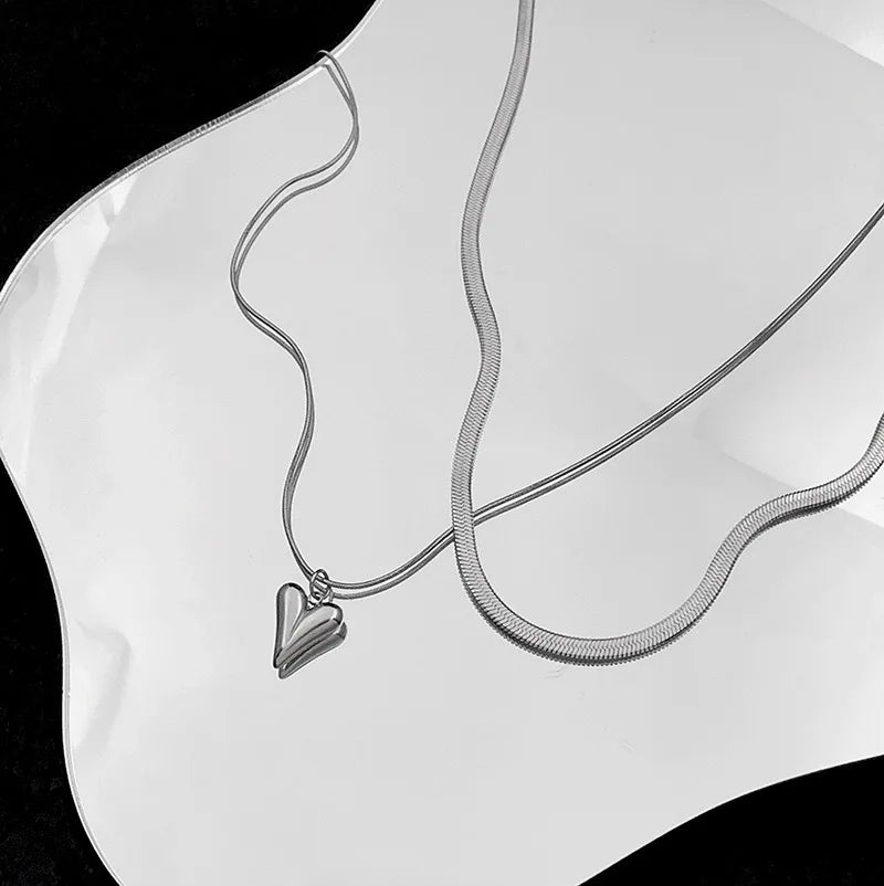 Double Layered Love Heart Pendant Necklace.