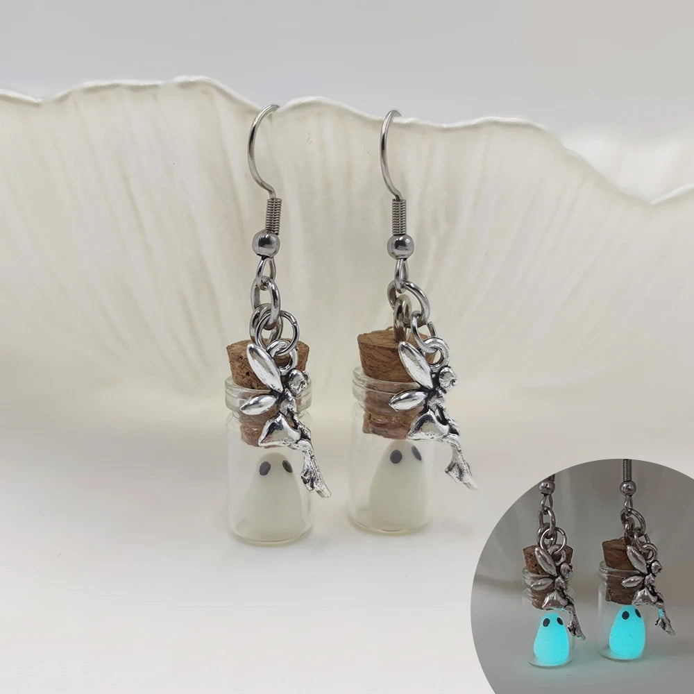 Ghost in Bottle Earrings Glow in the Dark.