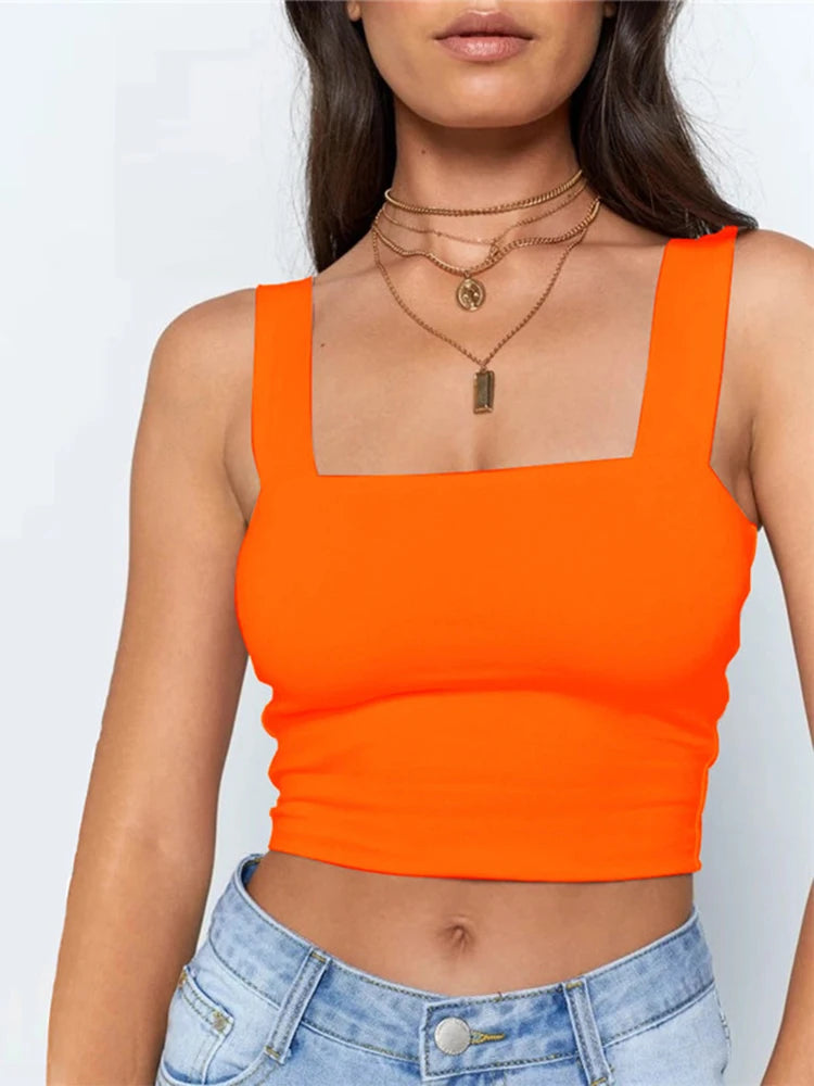 Square Neck Sleeveless Summer Crop Top.