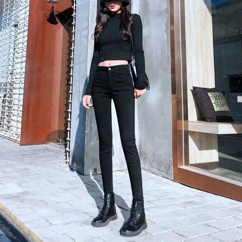 High-Waisted Jeans Women's Autumn/Winter New Slim Fit.