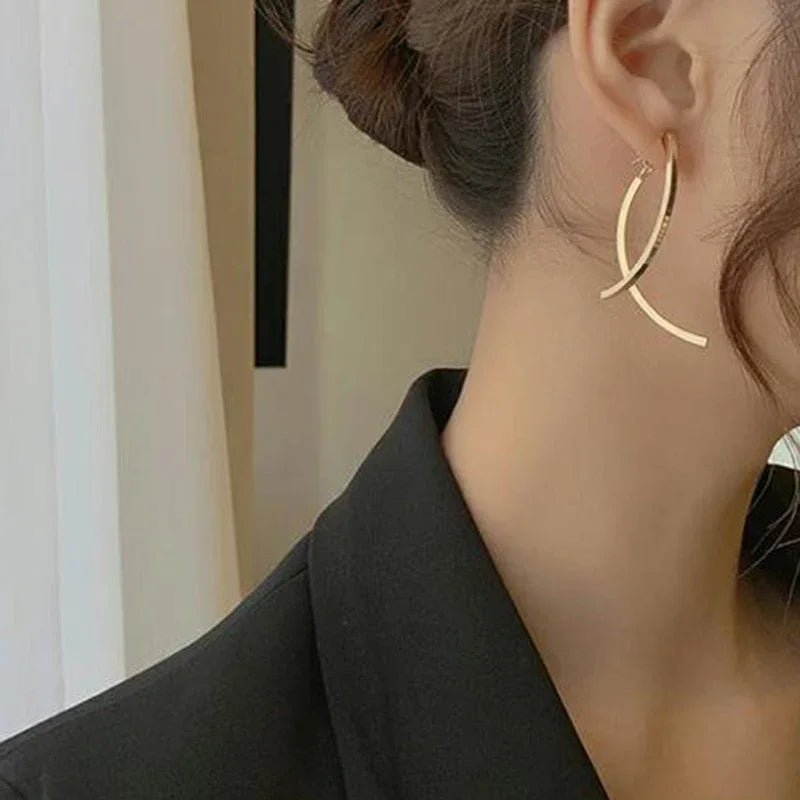 Stylish Cross Arc Long Drop Earrings.