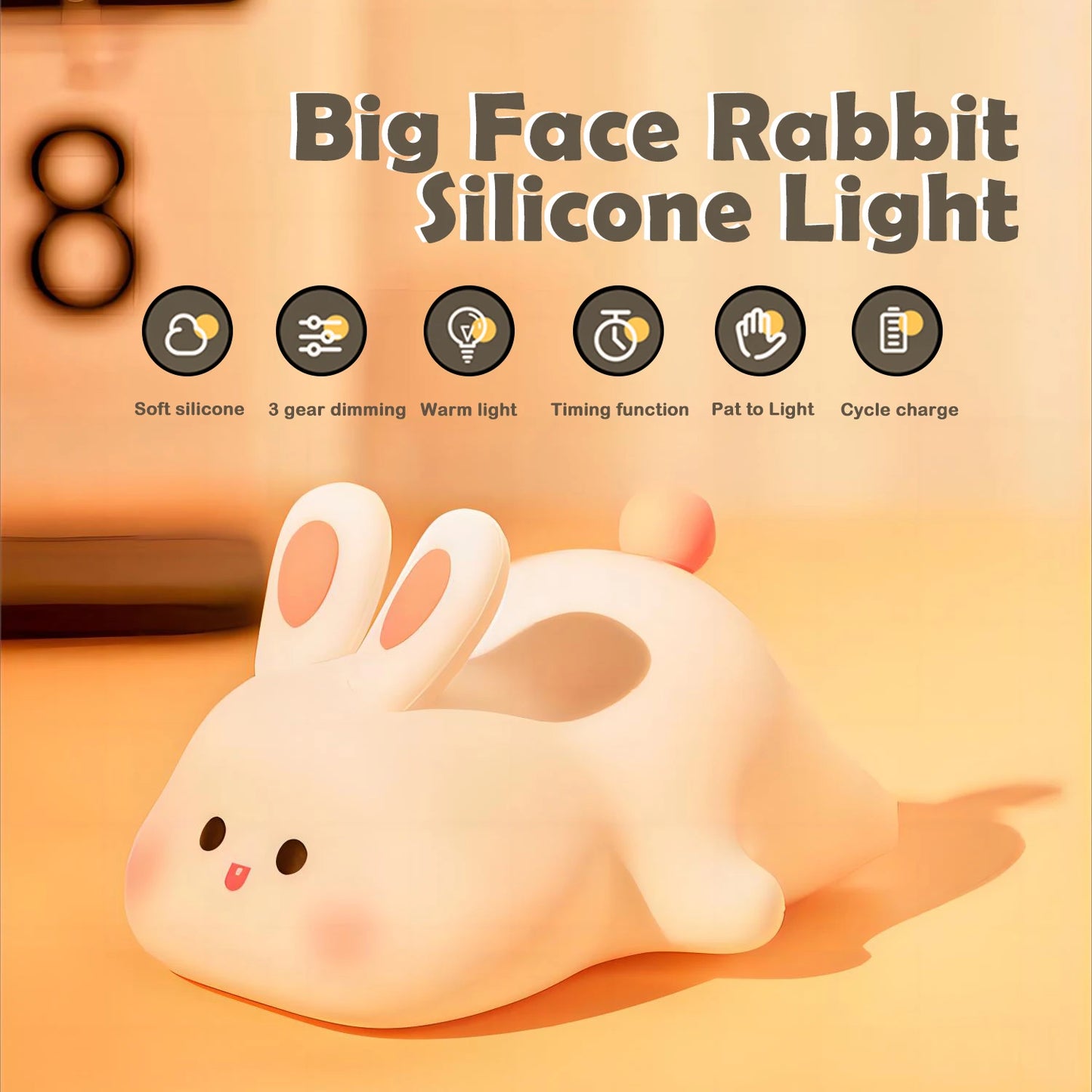 Dimmable Rabbit LED Night Light Silicone Cartoon Lamp