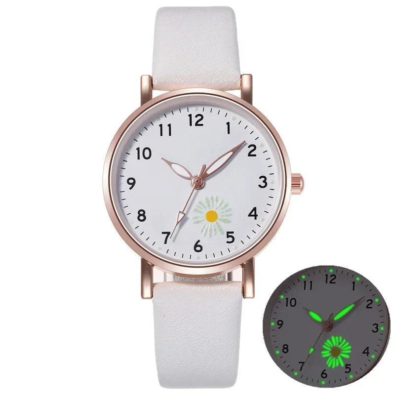 Luxury Luminous Retro Watch Back Leather Strap Quartz Montre Femme.