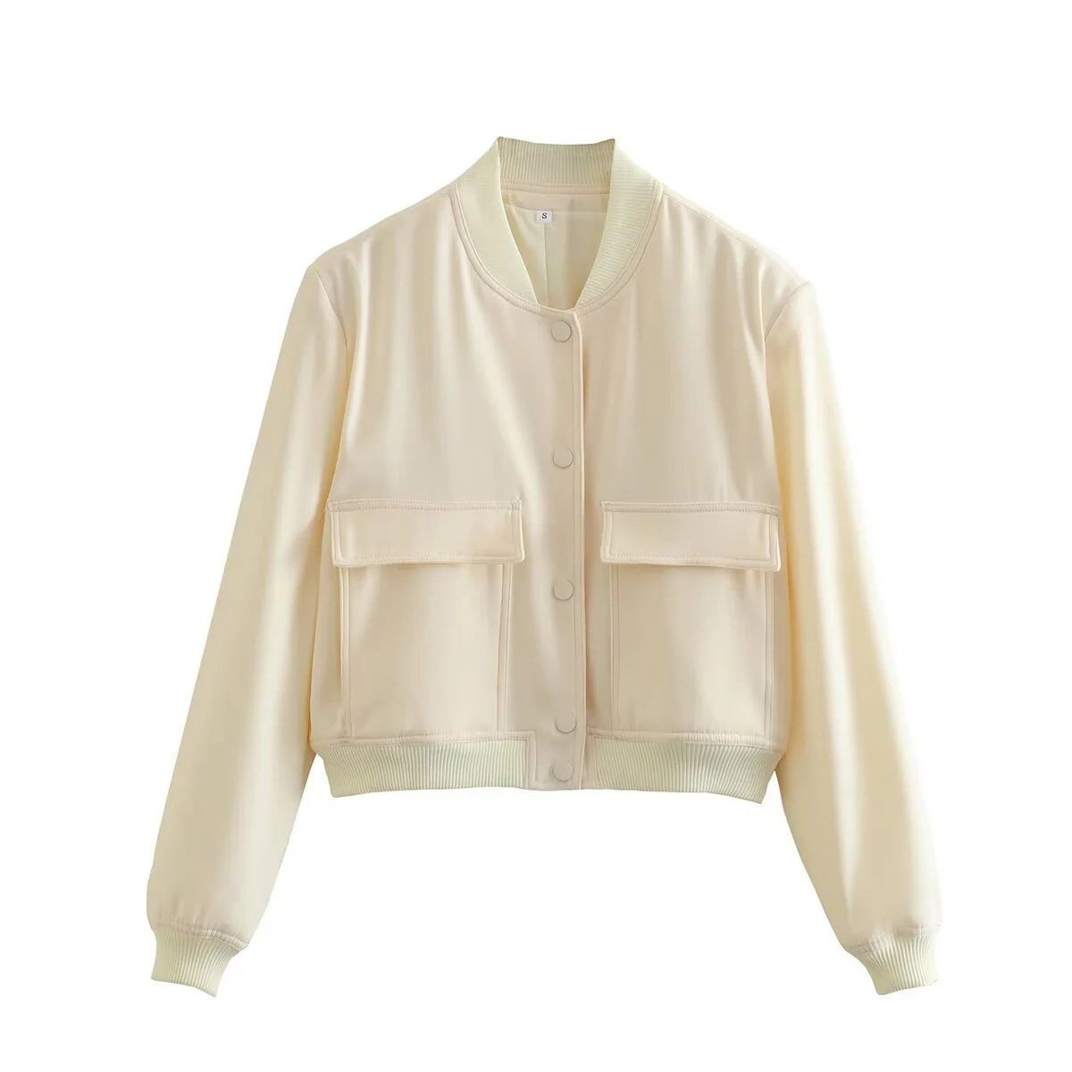 White Autumn Winter Button Baseball Aviator Cropped Jacket