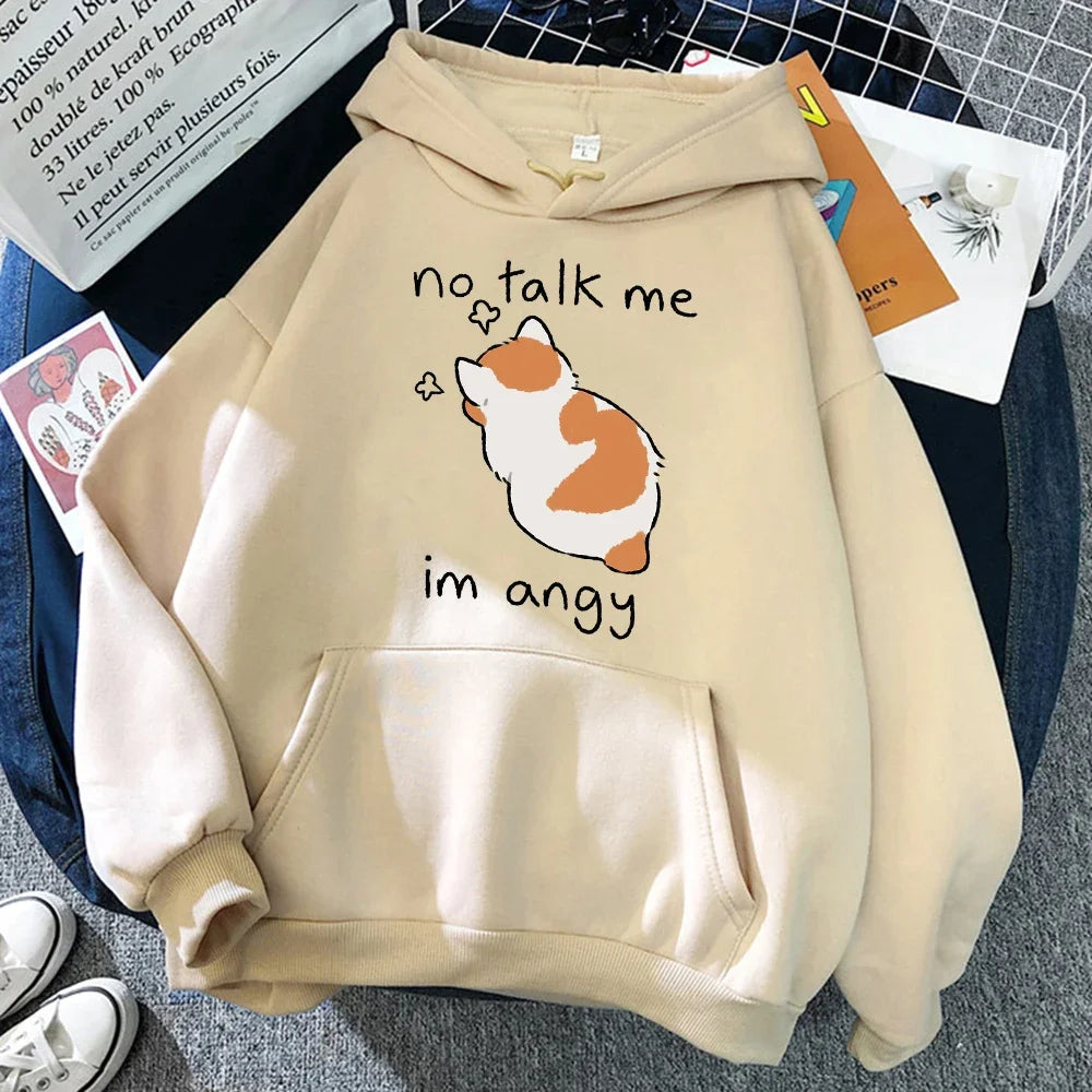 No Talk Me Cute Angry Cat Print Women’s Oversize Hoodie