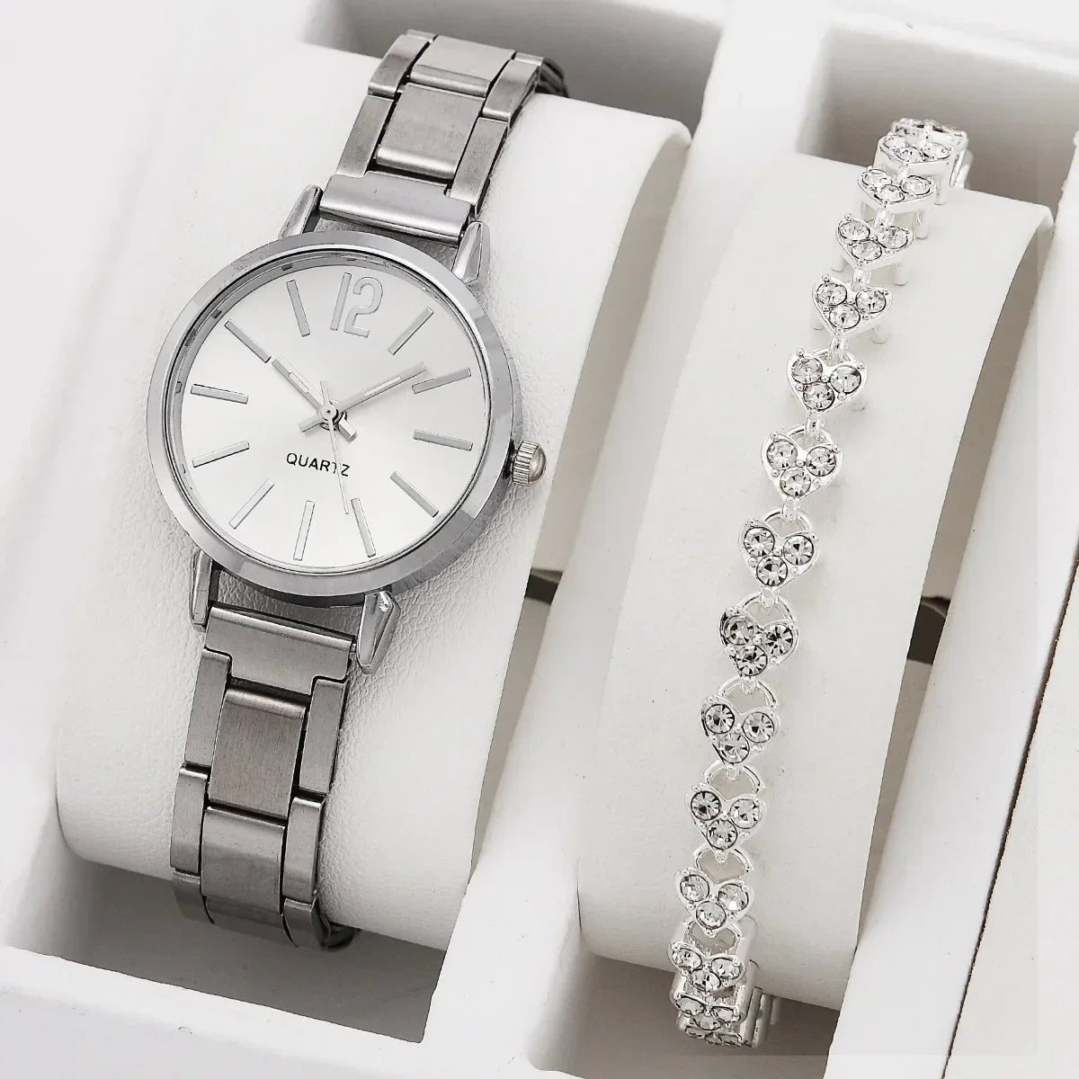 Ladies Simple Digital Alloy with Quartz Watch Bracelet 2pcs Set.