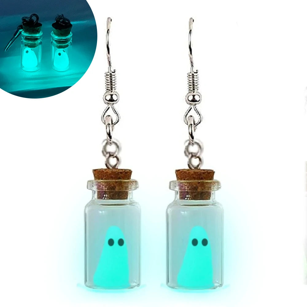 Ghost in Bottle Earrings Glow in the Dark.