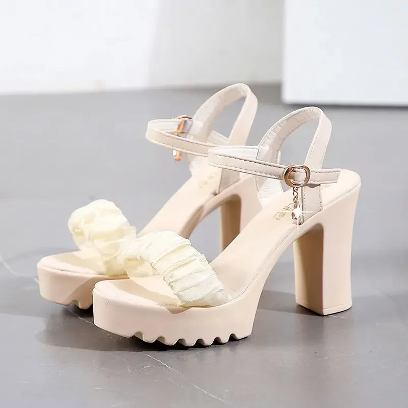 Block Heel Shoes Wedge with Platform Waterproof Footwear Chunky Super-high Beige.