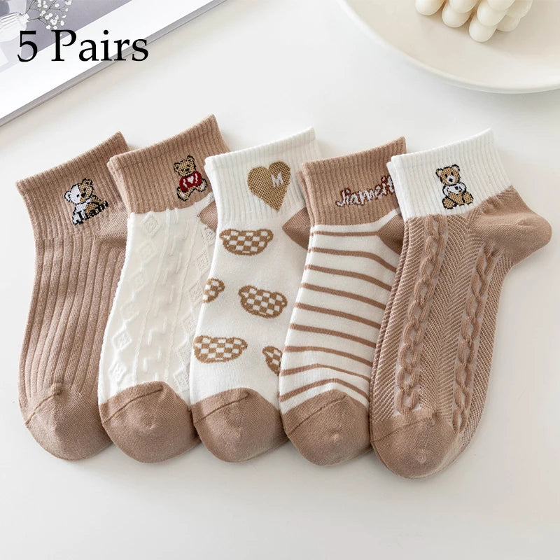 5 Pairs Women Socks Cotton Animal Print High Quality.