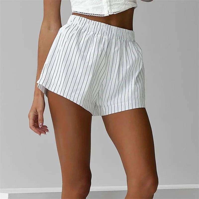 Stripes Shorts 2024 Summer Elastic Loose Waist Fit.