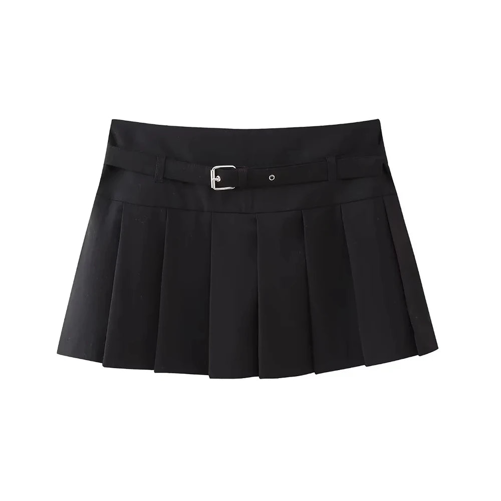 TRAF-Pleated Shorts, With Belt,Side Zipper, Mid Waist.