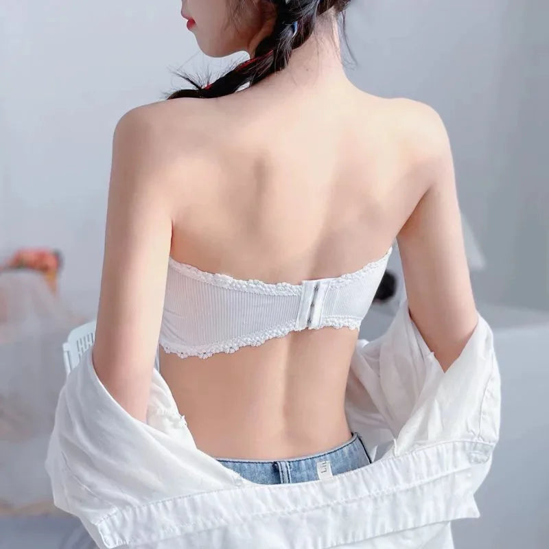 Lace Strapless Bra Women Sexy Tube Top Invisible Push Up Bralette.