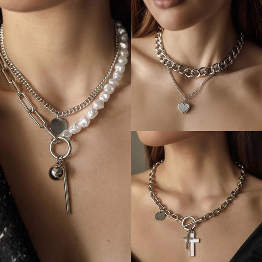 European and American Jewelry Cross Heart Pendant Necklace.