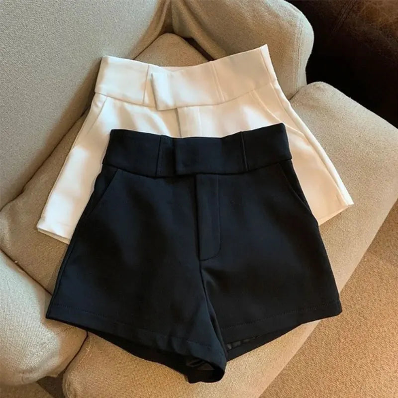 Women Black Elegance High Waisted Shorts.