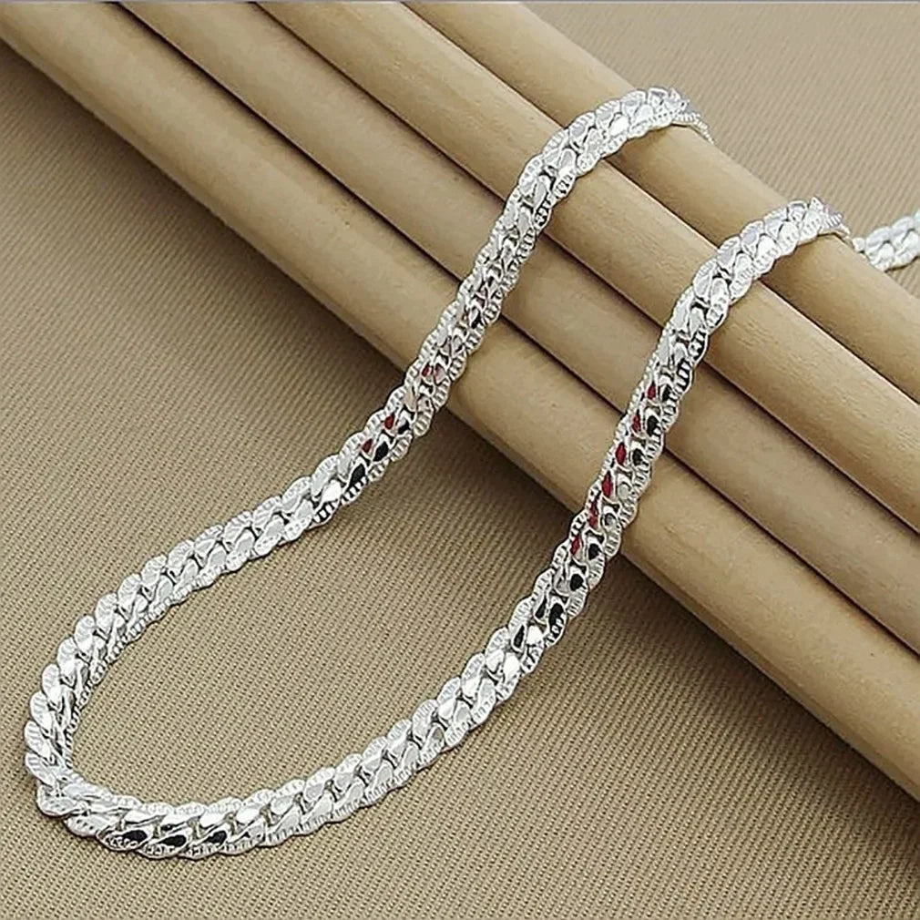 Nice 925 Sterling Silver 6MM Full Sideways Chain Necklace.