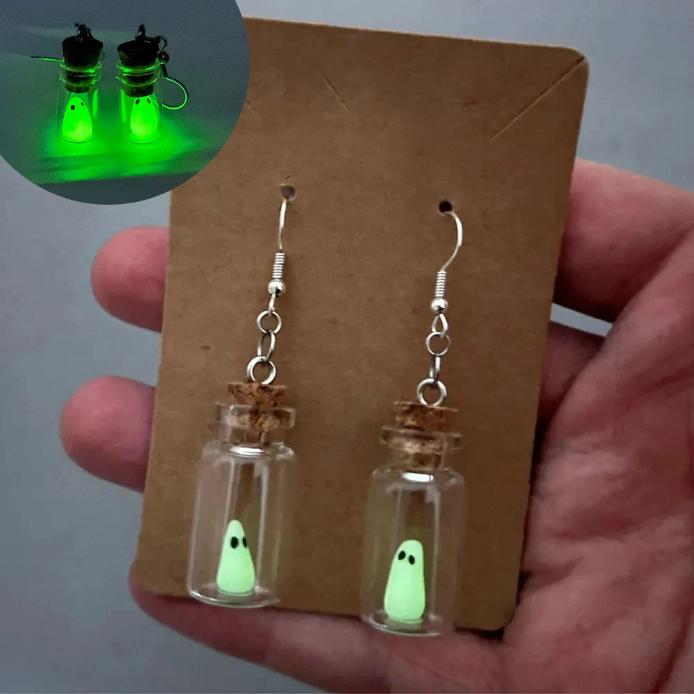 Ghost in Bottle Earrings Glow in the Dark.