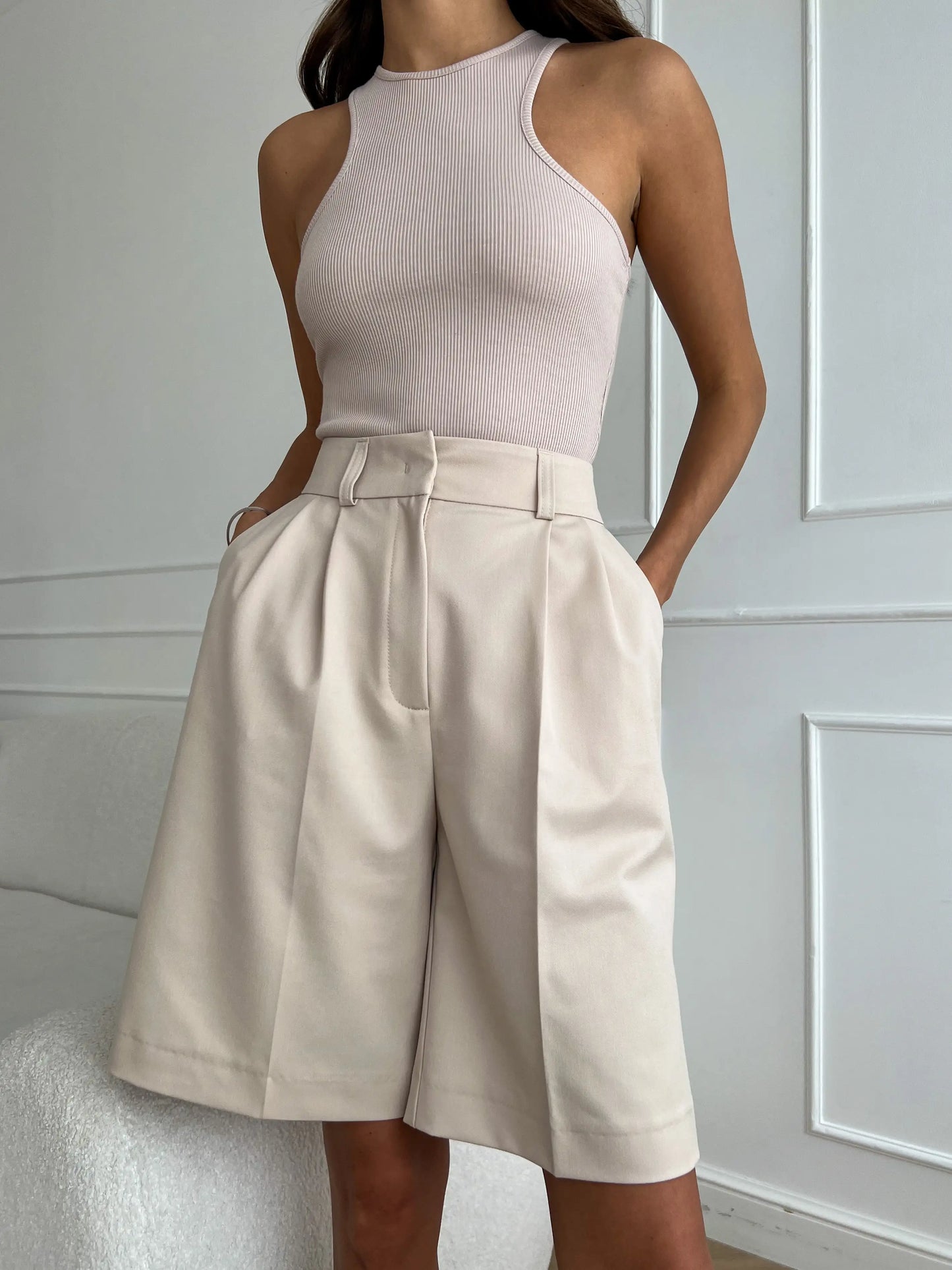 Summer New High Waist Shorts Casual Loose Wide Leg.